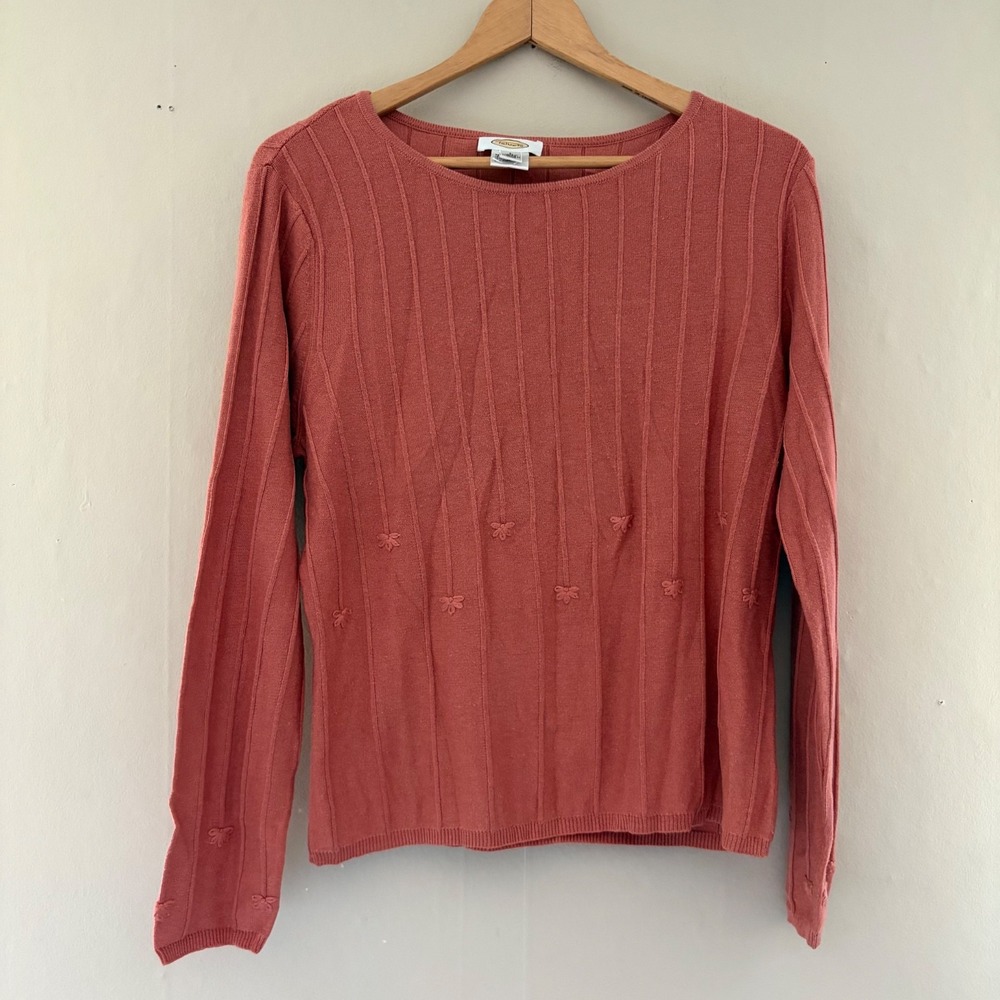 VTG Talbots Womens Knit Top L Pink Flowers Coquette Silk Cashmere Blend Romantic
